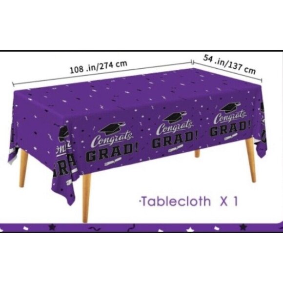 Blue Congrats Grad Banner & Rectangular Table Cloth Graduation Party Decor New - Picture 5 of 6